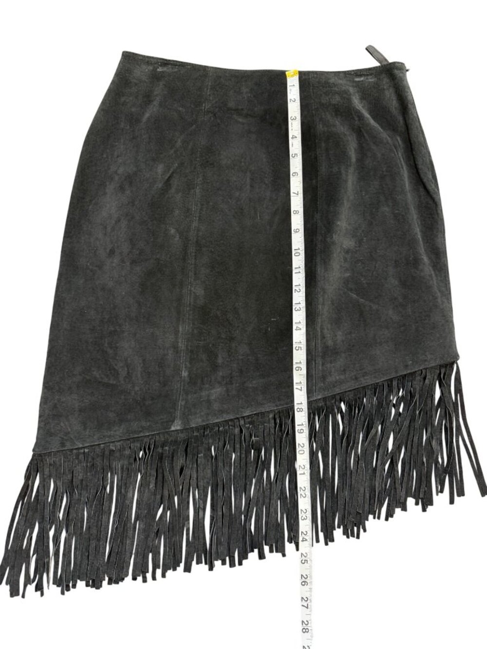 Lew Magram Womens Size 12 Black Suede Fringe Skirt Asymmetrical Vintage Western - Picture 6 of 8